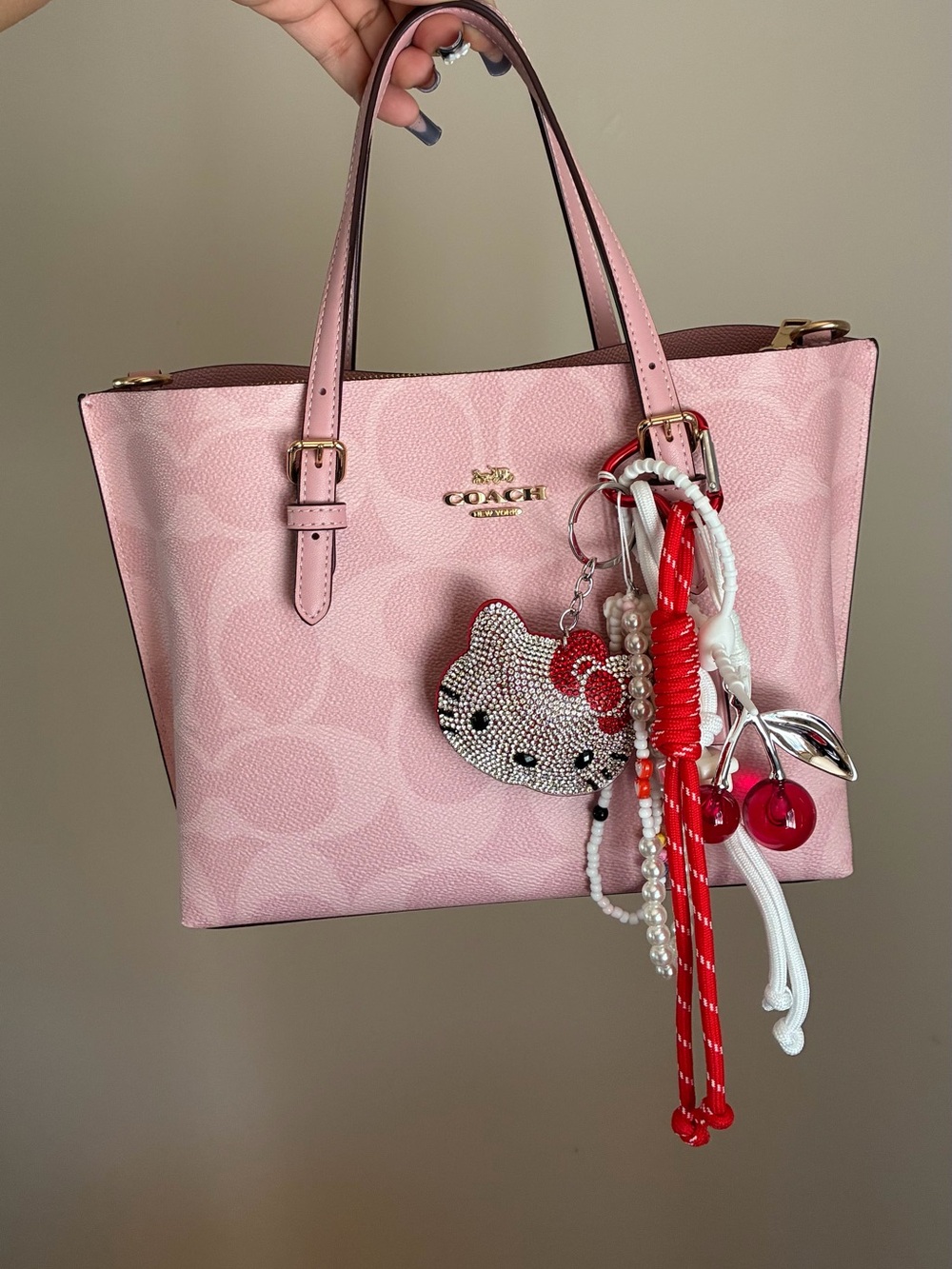 Rhinestone Red Hello Kitty and Cherries Bag Charm Keychain